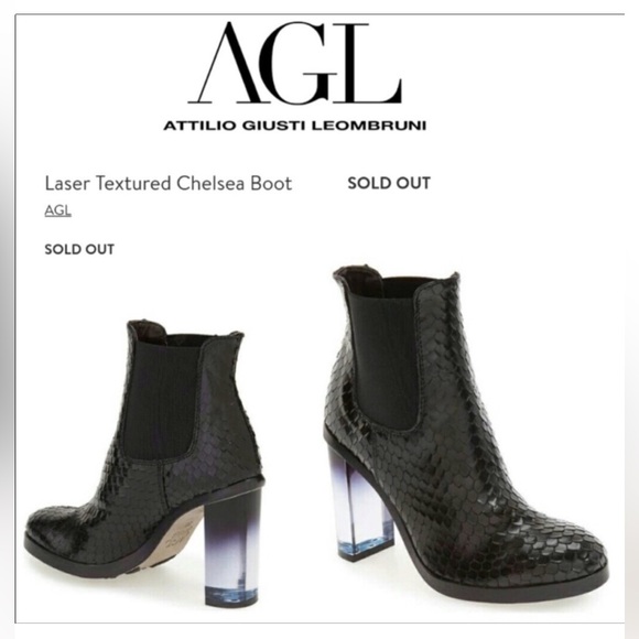 AGL Black laser Textured Heeled Boots with Transparent Heel - Picture 3 of 11